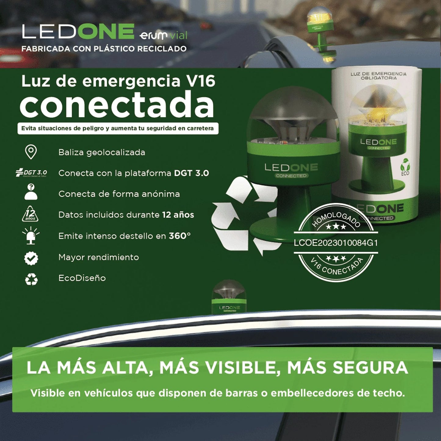 Luz de emergencia - PF LED ONE V16 LEDONE ECO Connected Baliza V16 geolocalizada y conectada con la DGT