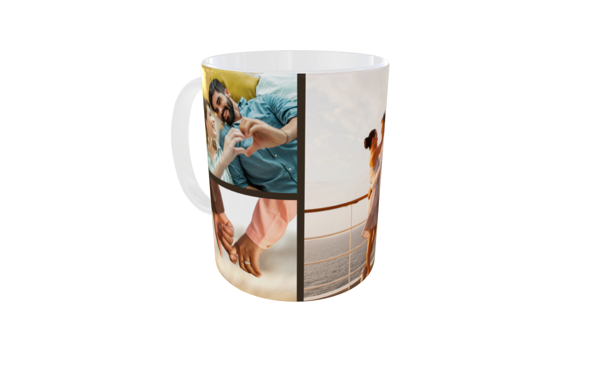 Taza personalizada con 3 fotos y frase – Diseño collage (Especial San Valentín)