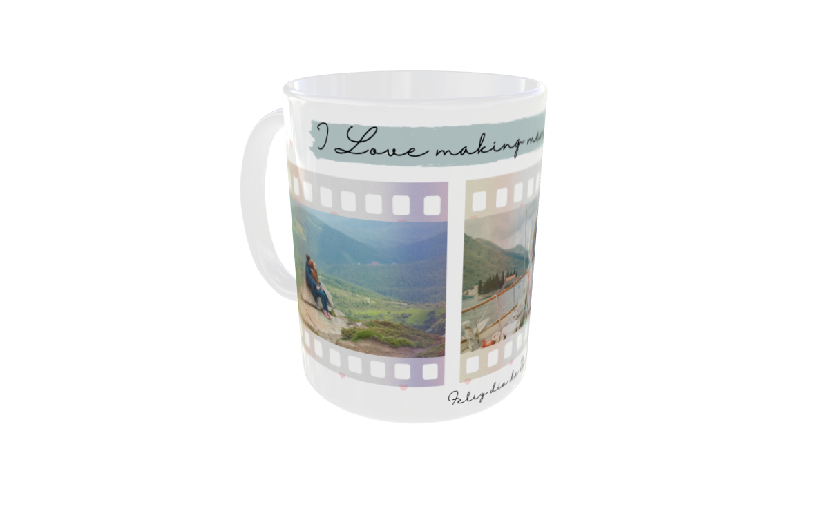 Taza personalizada con 3 fotos – Diseño carrete (Especial San Valentín)