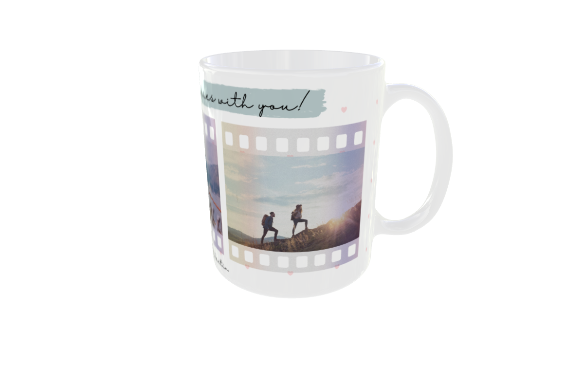 Taza personalizada con 3 fotos – Diseño carrete (Especial San Valentín)